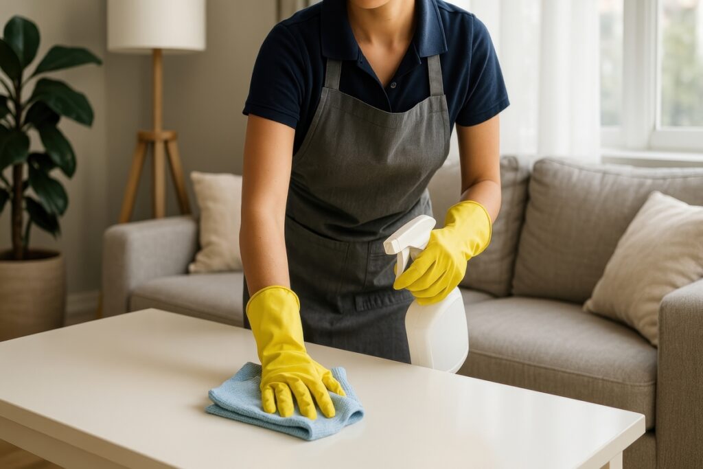 Professional cleaning service in action.